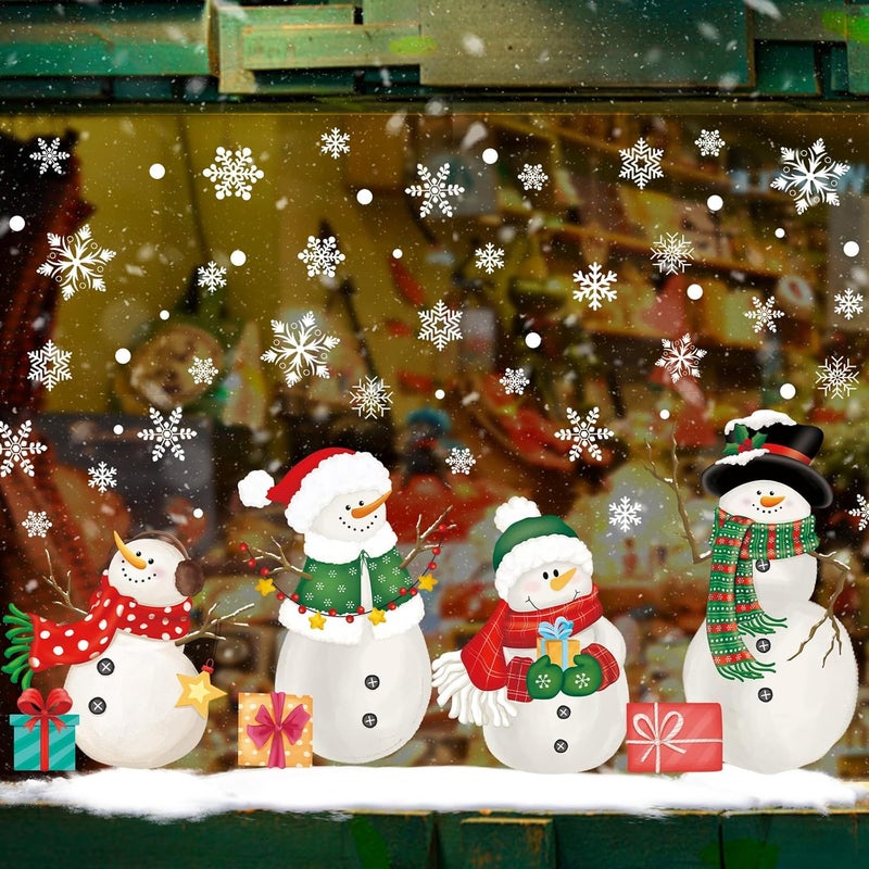 Pseutio 128 PCS Large Christmas Window Clings Snowman Snowflake Stcikers for Christmas Window Decorations - Image 5